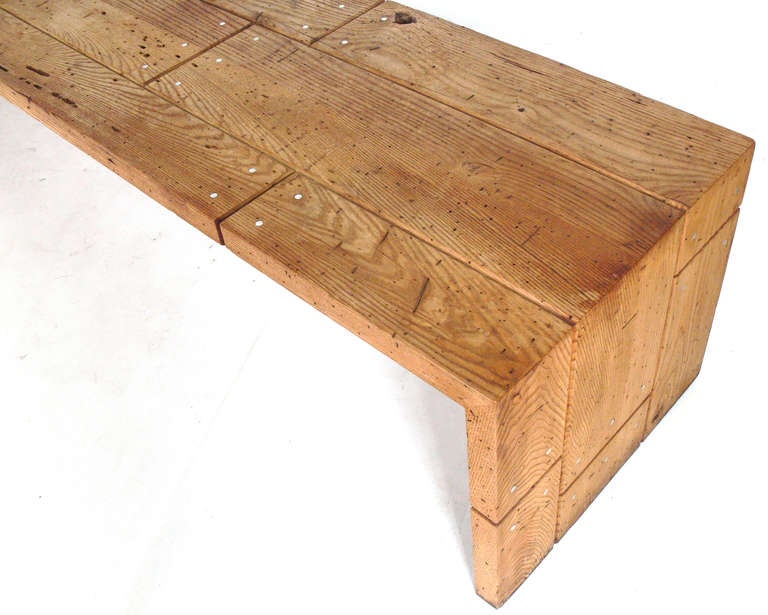 American Large Modernist Bench or Coffee Table in Rustic Reclaimed Barn Wood