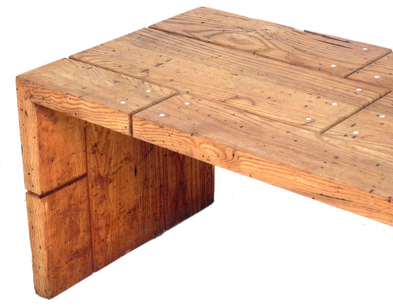Mid-Century Modern Large Modernist Bench or Coffee Table in Rustic Reclaimed Barn Wood