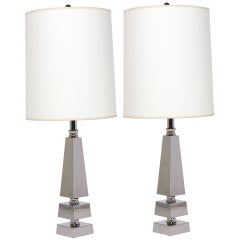 Pair of Nickel Obelisk Lamps by Gilbert Rohde