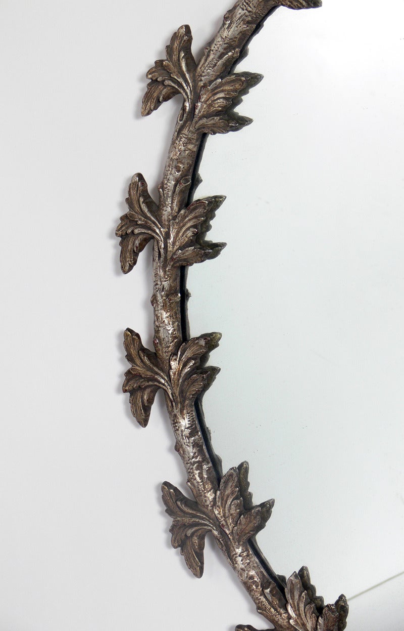 Hollywood Regency Silver Leaf Branches Mirror
