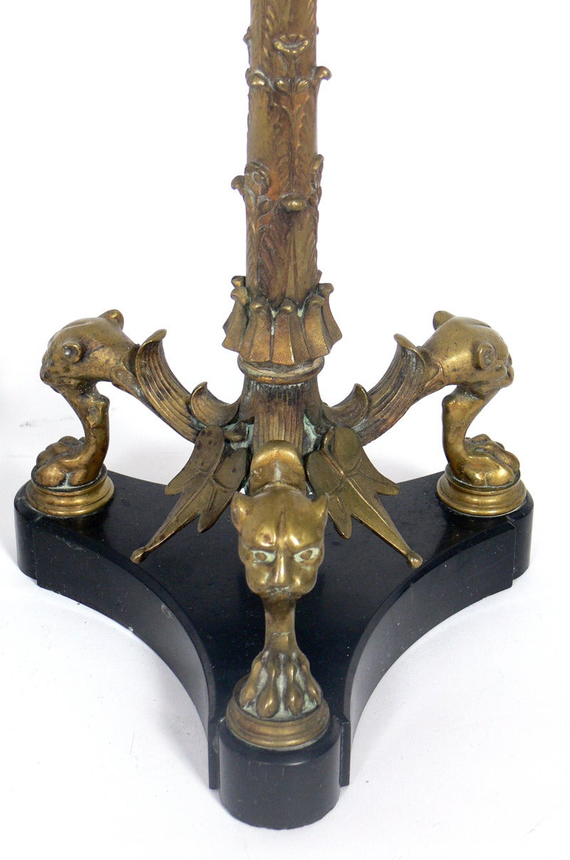 Aesthetic Movement Pair of 19th Century Bronze and Marble Lamps For Sale