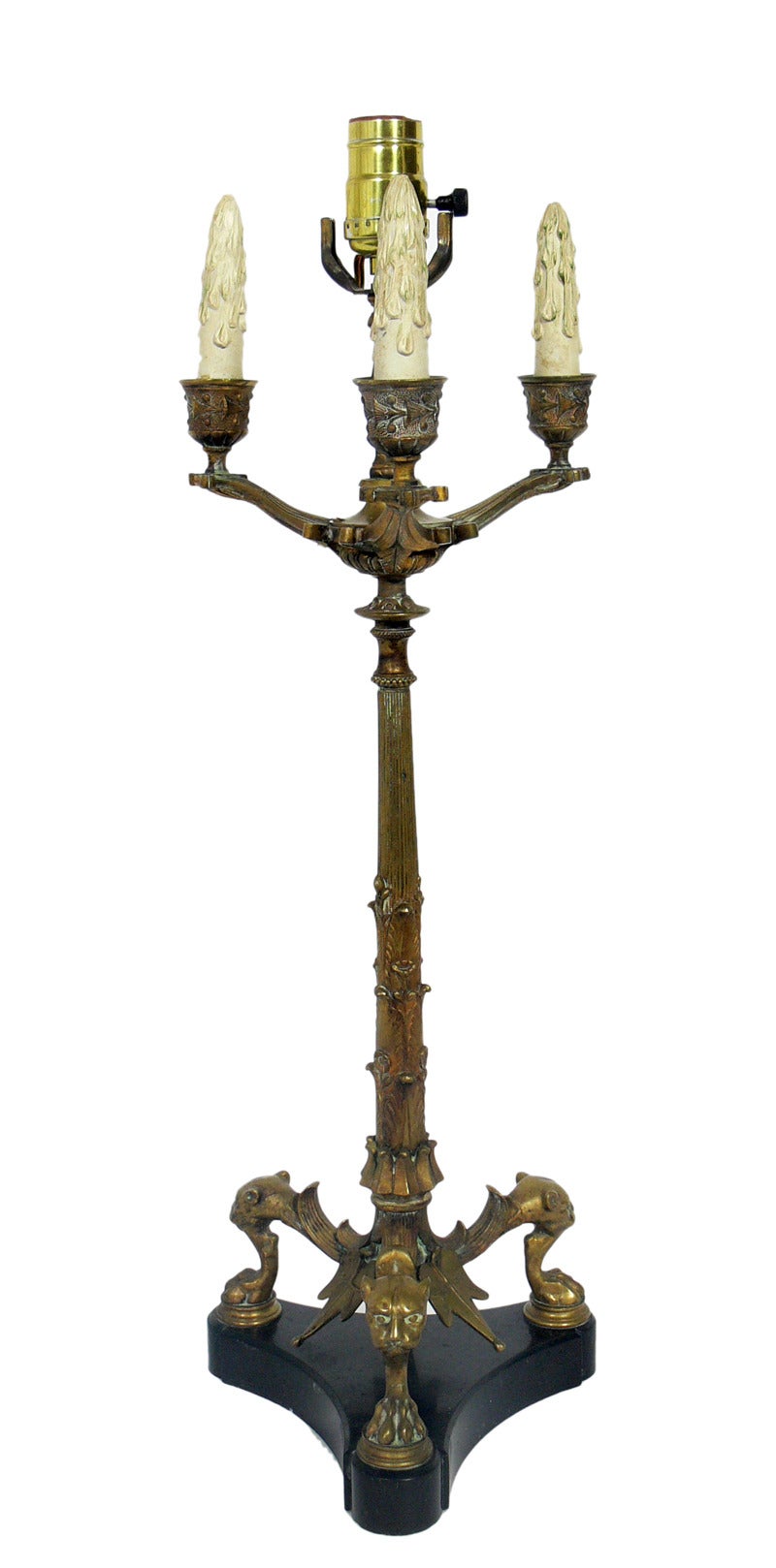 Pair of 19th Century Bronze and Marble Lamps, probably French, circa 1880's. Rewired and ready to use.