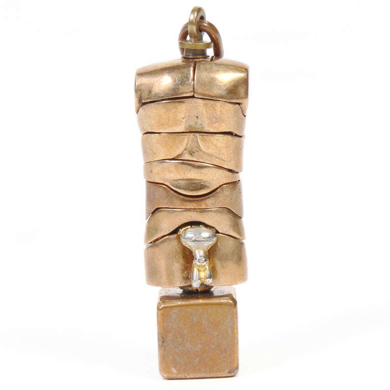 Mini David Gold Plated Keychain Sculpture, by Miguel Berrocal, Spanish, circa 1960's. 
It measures 2.5