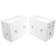 Pair of Large Scale Night Stands or Chests in White Lacquer 
Nickel