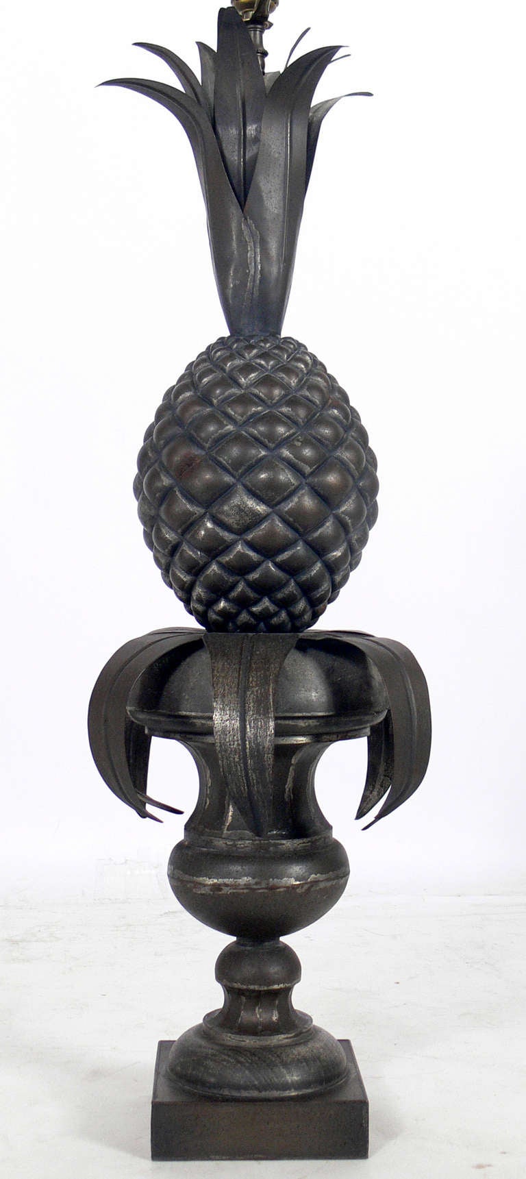 Sculptural Zinc Pineapple Table Lamp, circa 1950's. Retains warm original patina. Rewired and ready to use.