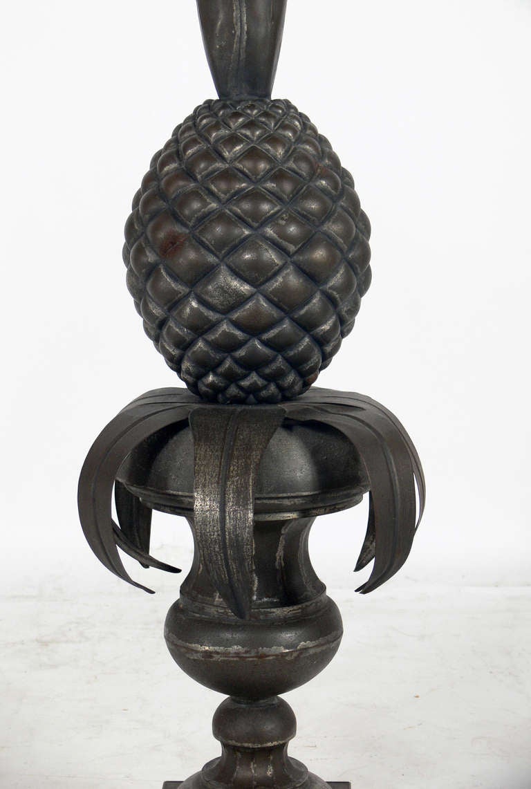 Hollywood Regency Sculptural Zinc Pineapple Table Lamp For Sale