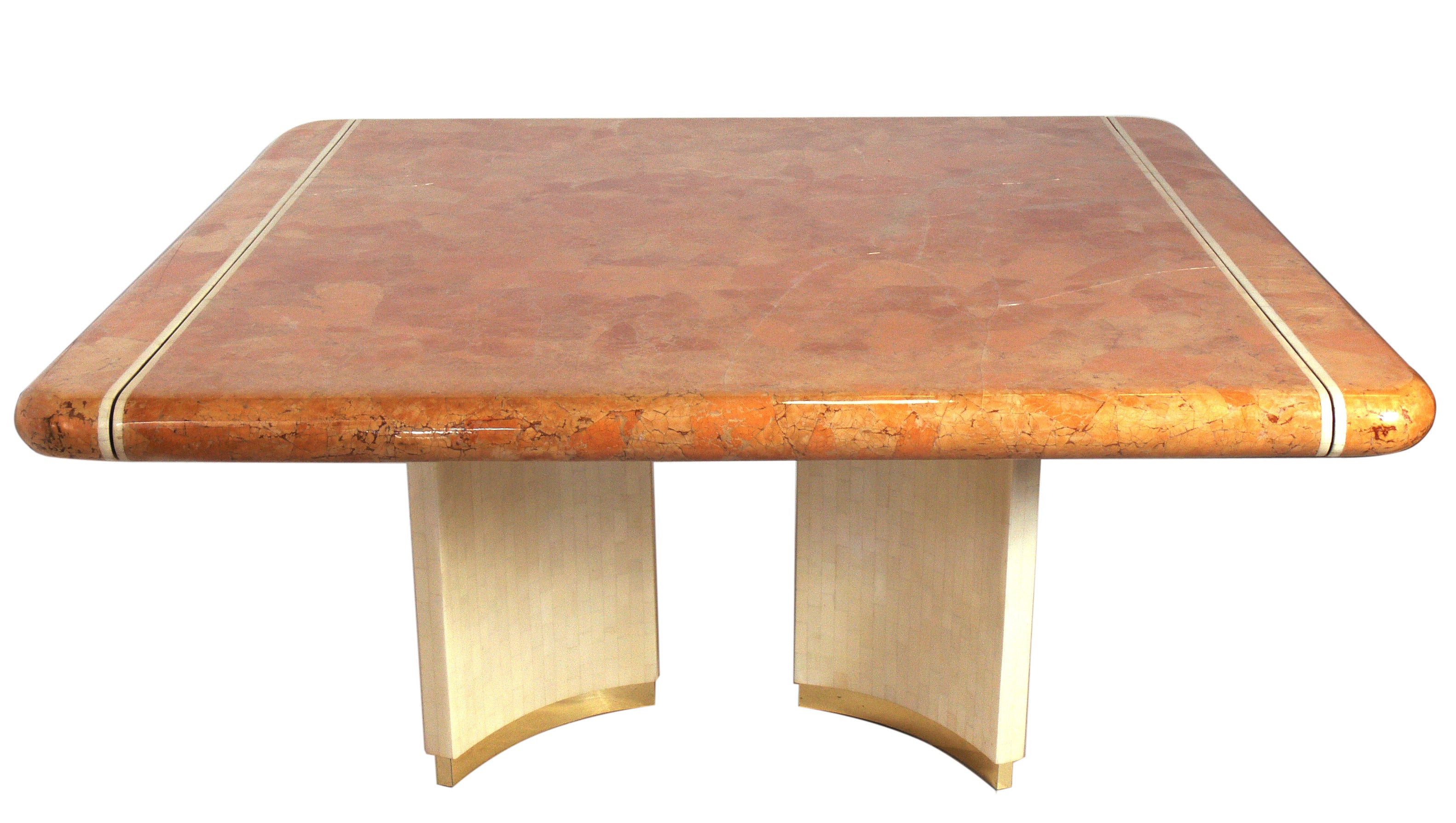 Large Scale Dining Table in Lacquered Shell and Bone manner of Karl Springer 