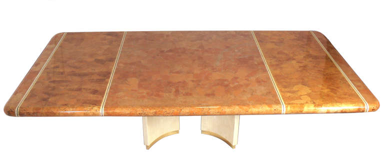 Large Scale Dining Table in Lacquered Shell and Bone, in the manner of Karl Springer, circa 1980's. This table measures 60