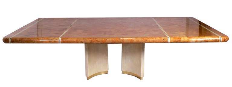 Mid-Century Modern Large Scale Dining Table in Lacquered Shell and Bone manner of Karl Springer 