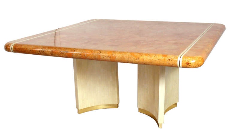 Large Scale Dining Table in Lacquered Shell and Bone manner of Karl Springer  In Good Condition In Atlanta, GA