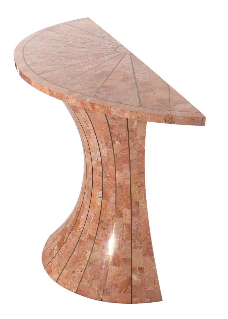 Mid-Century Modern Tessellated Stone Demilune Console by Maitland Smith
