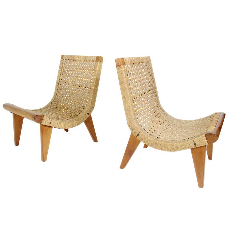 Pair of Woven Grass Scoop Chairs at 1stdibs