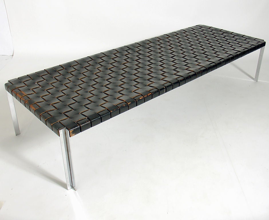 Mid-20th Century Large Scale Woven Leather and Chrome Daybed or Bench by Laverne