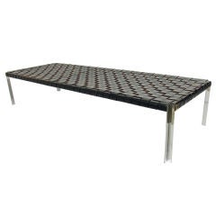 Vintage Large Scale Woven Leather and Chrome Daybed or Bench by Laverne