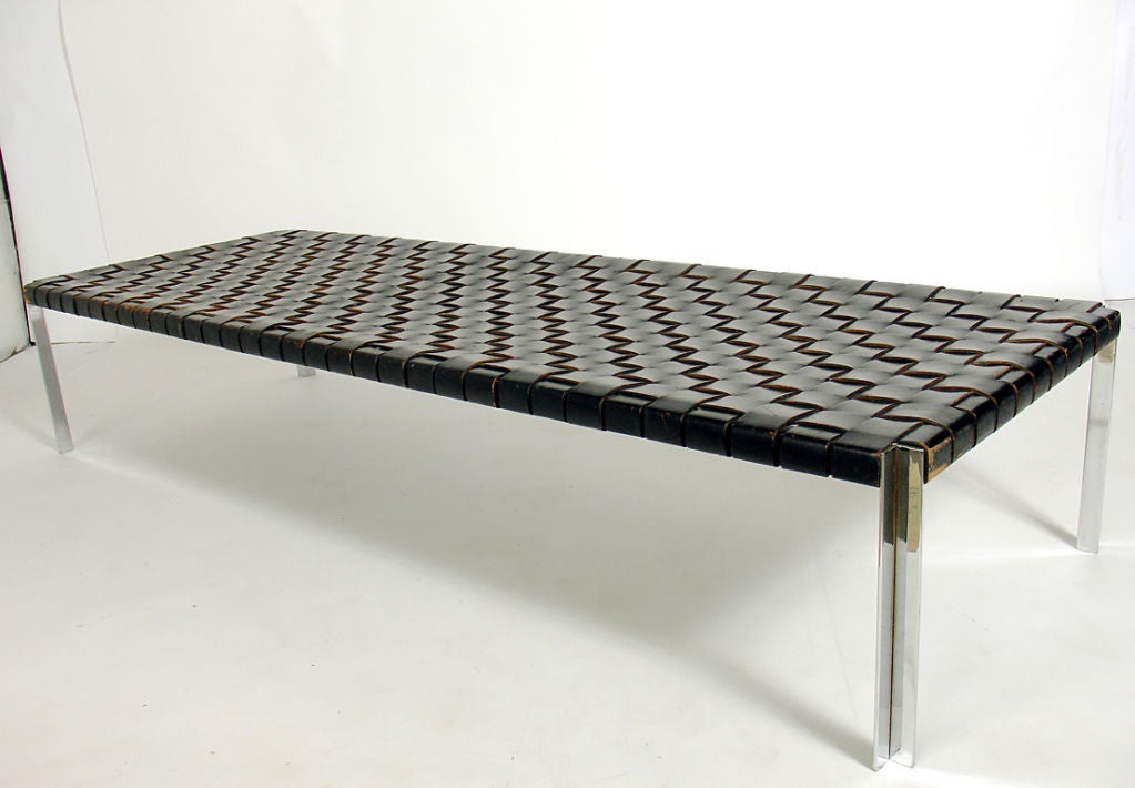 Large Scale Woven Leather and Chrome Daybed or Bench by Laverne 2