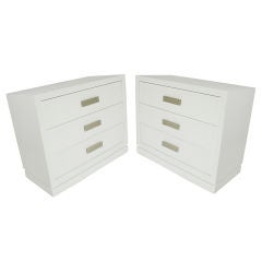 Pair of 1940's Chests in White Lacquer with Nickel Hardware