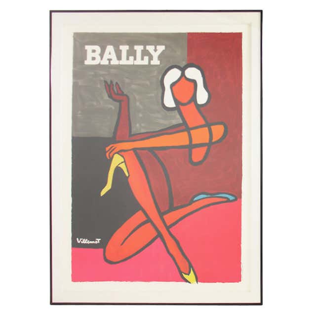 Large Scale Bally Poster with Vibrant Colors by Bernard Villemot at 1stDibs
