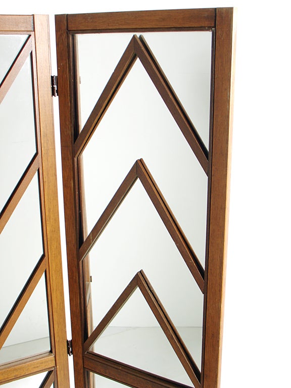 Mid-20th Century Mirrored Chevron Folding Screen