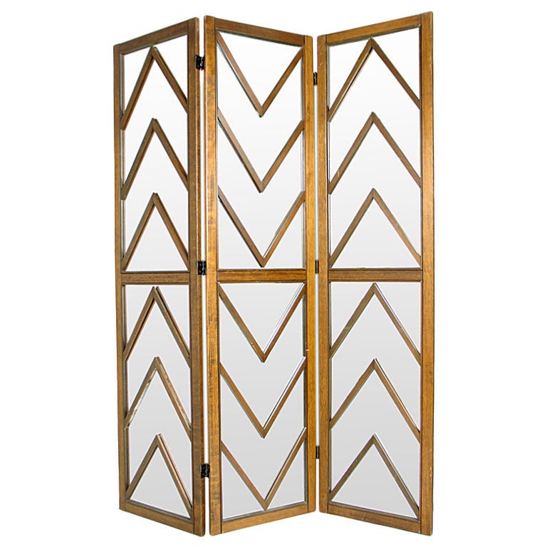 Mirrored Chevron Folding Screen