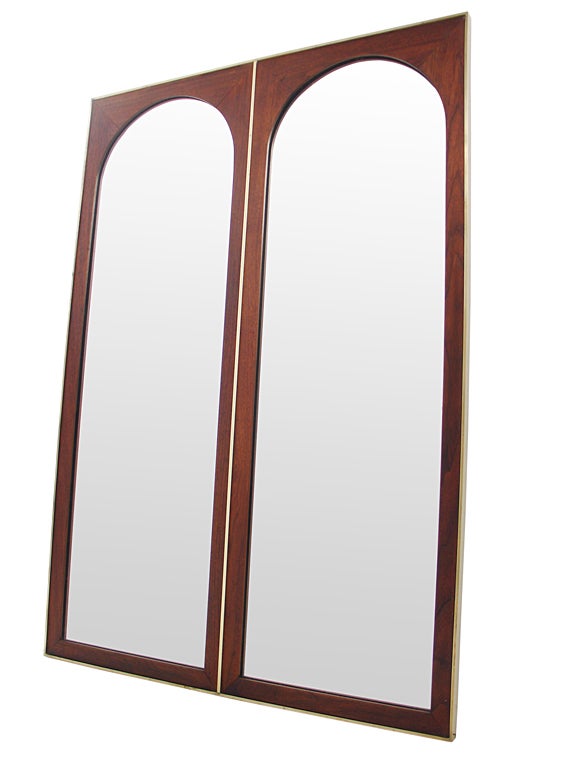 Modernist Arched Mirror in Walnut and Brass, attributed to Paul McCobb, American, circa 1960's.<br />
<br />

