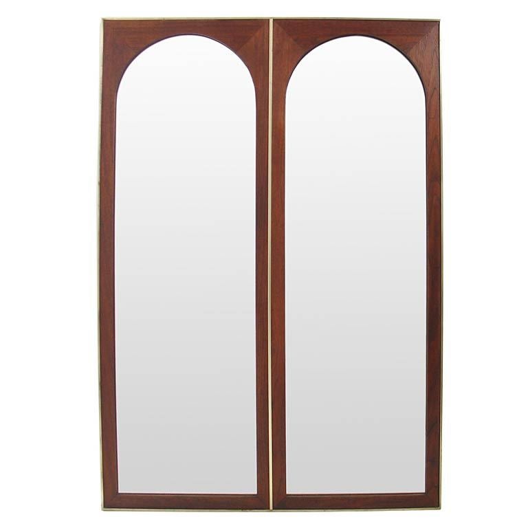 Modernist Arched Mirror in Walnut and Brass