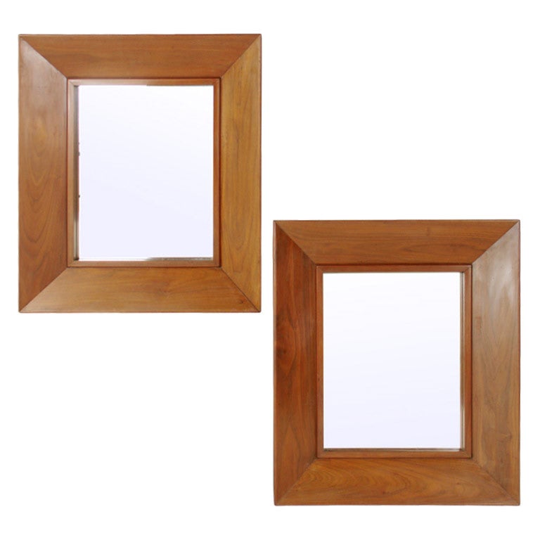 Pair of Deep Profile Modernist Walnut Mirrors