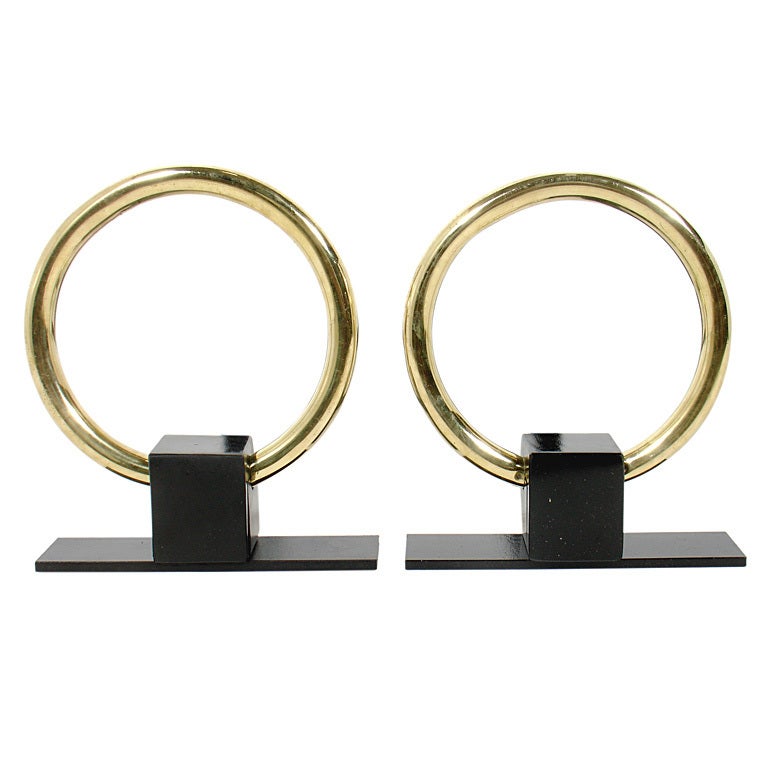 Elegant Modernist Brass Circle Andirons