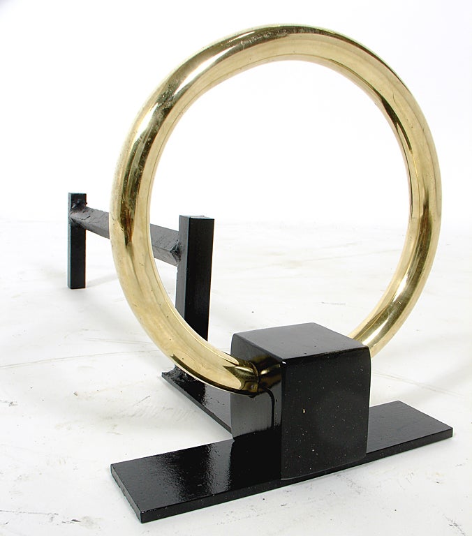 Iron Elegant Modernist Brass Circle Andirons