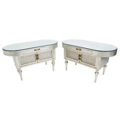Pair of 1940's Silver Leaf End Tables with Antiqued Mirror Tops