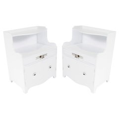 Pair of Grosfeld House Night Stands in White Lacquer & Nickel