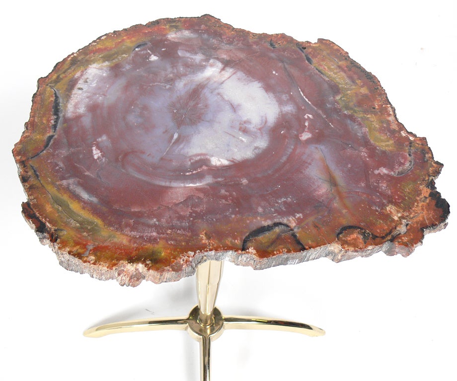 American Modernist Petrified Wood and Brass Table after Philippe Hiquily