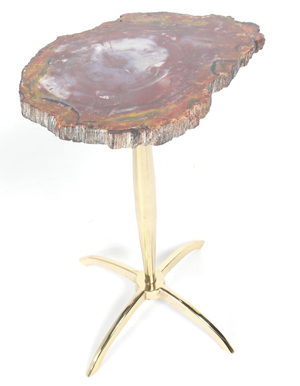 Modernist Petrified Wood and Brass Table after Philippe Hiquily In Excellent Condition In Atlanta, GA