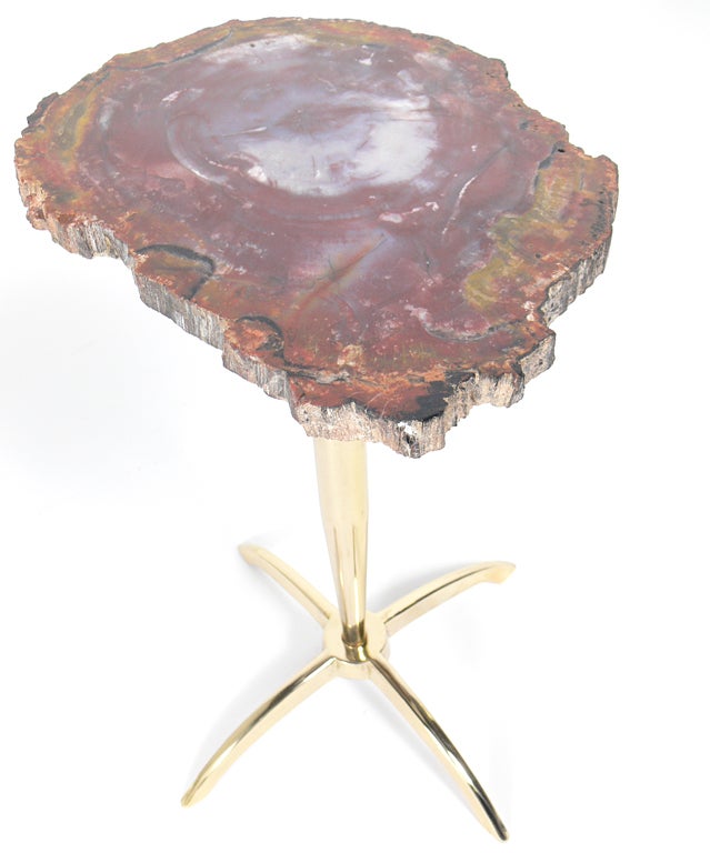 Mid-20th Century Modernist Petrified Wood and Brass Table after Philippe Hiquily