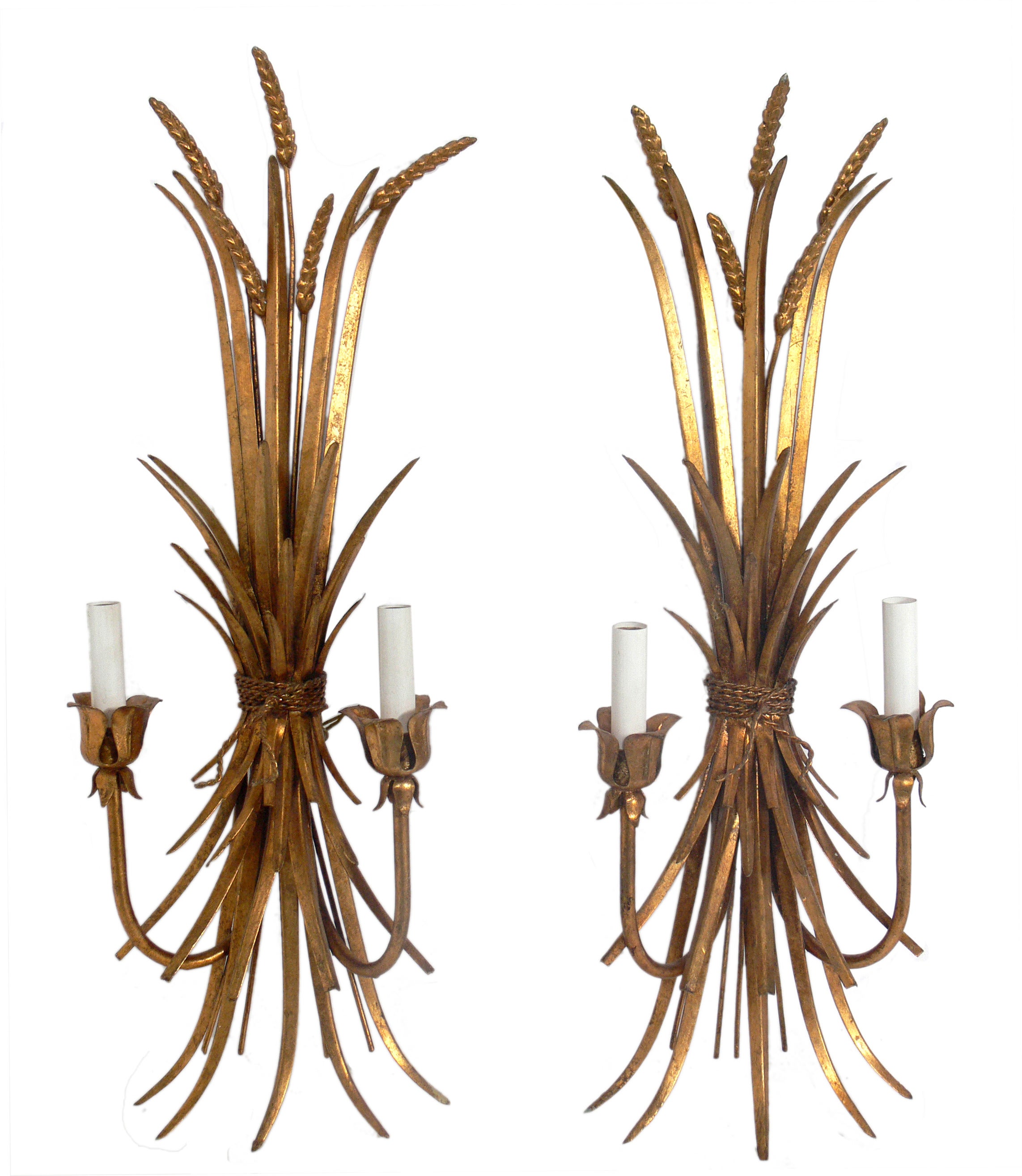 Pair of Italian Gilt Metal Wheat Sconces