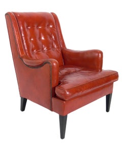 Curvaceous 1940's Lounge Chair in Original Burnt Orange Leather