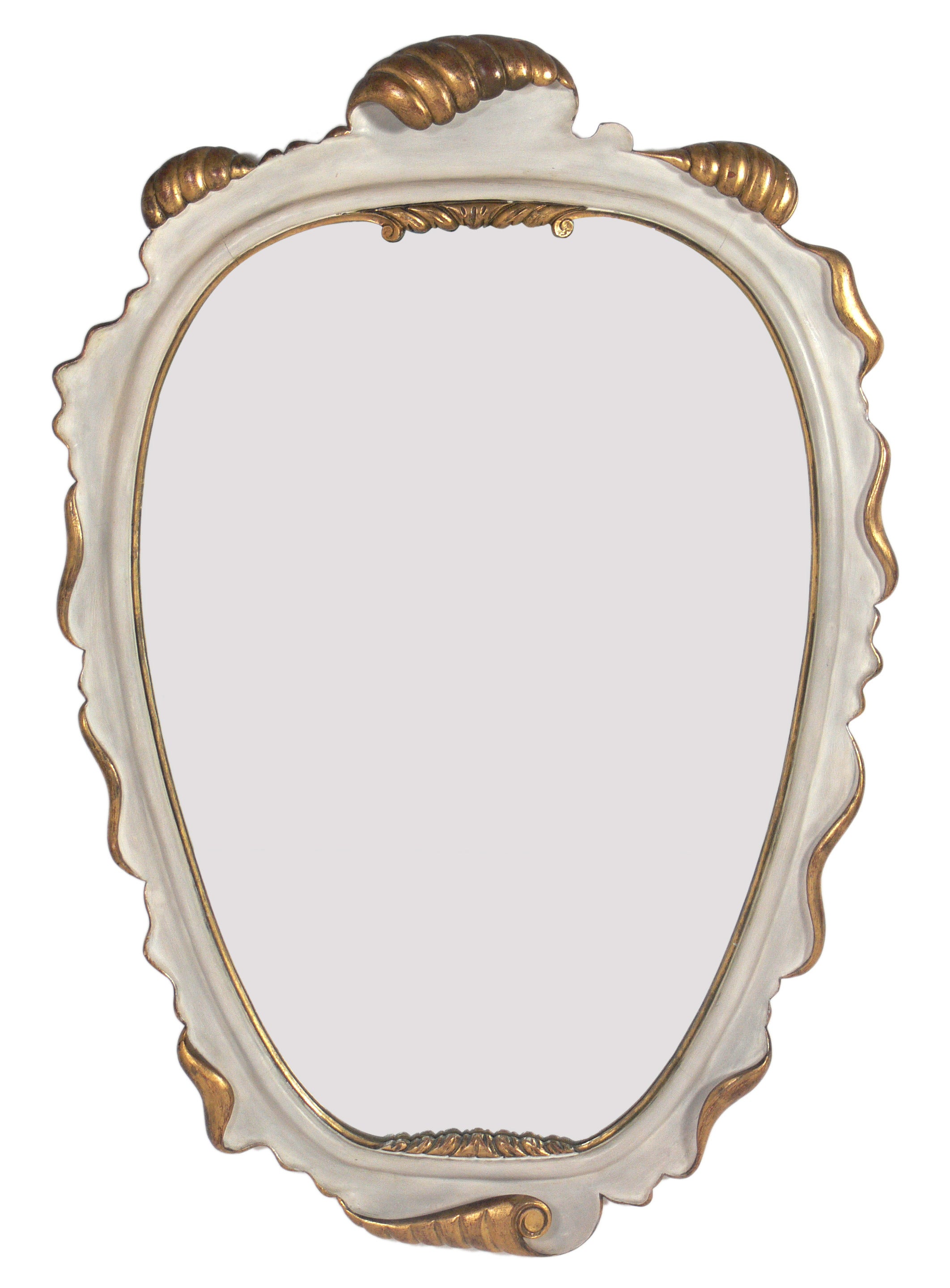 Elegant Ivory Color and Gilt Scrolled Mirror in the manner of Dorothy Draper