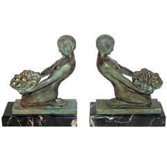 Pair of French Art Deco Figural Bookends by Max Leverrier