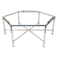 Modern Hexagonal Coffee Table in Chrome with Brass Accents