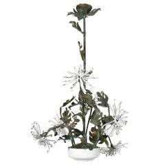 Unique Sculptural Chandelier with White Enameled Flowers Unique Sculptural Chandelier with White Enameled Flowers