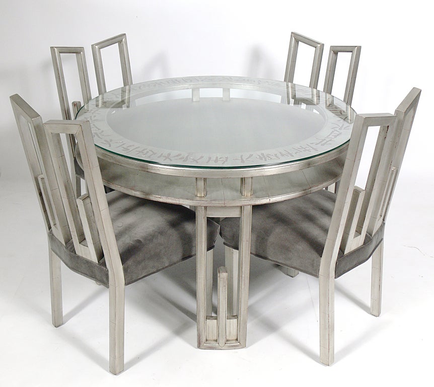 James Mont Silver Leaf Dining Or Game Table And Four Chairs At 1stdibs American James Mont Silver Leaf Dining Or Game Table And Four Chairs For