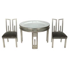 James Mont Silver Leaf Dining or Game Table and Four Chairs