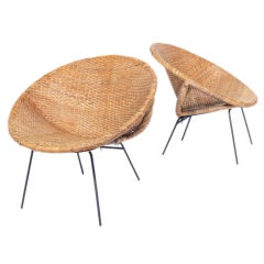 Pair of California Modern Woven Reed Scoop Chairs