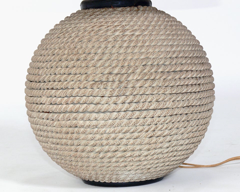 Pair of Nautical Ceramic Rope Lamps by Ugo Zaccagnini 2