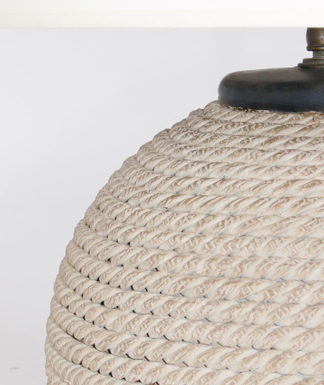 Pair of Nautical Ceramic Rope Lamps by Ugo Zaccagnini 3