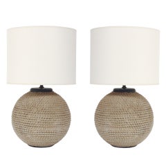 Pair of Nautical Ceramic Rope Lamps by Ugo Zaccagnini