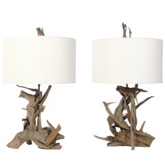 Pair of Sculptural Driftwood Lamps