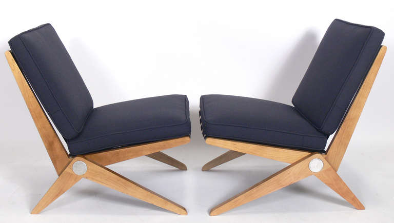 American Pair of Scissor Chairs after Pierre Jeanneret