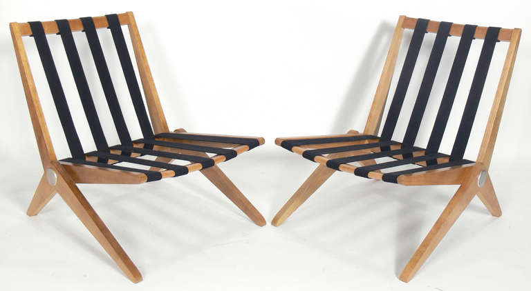 Maple Pair of Scissor Chairs after Pierre Jeanneret