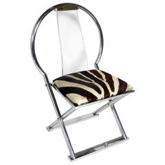 Rare Karl Springer Chair in Chrome, Brass, Lucite and Zebra Hide
