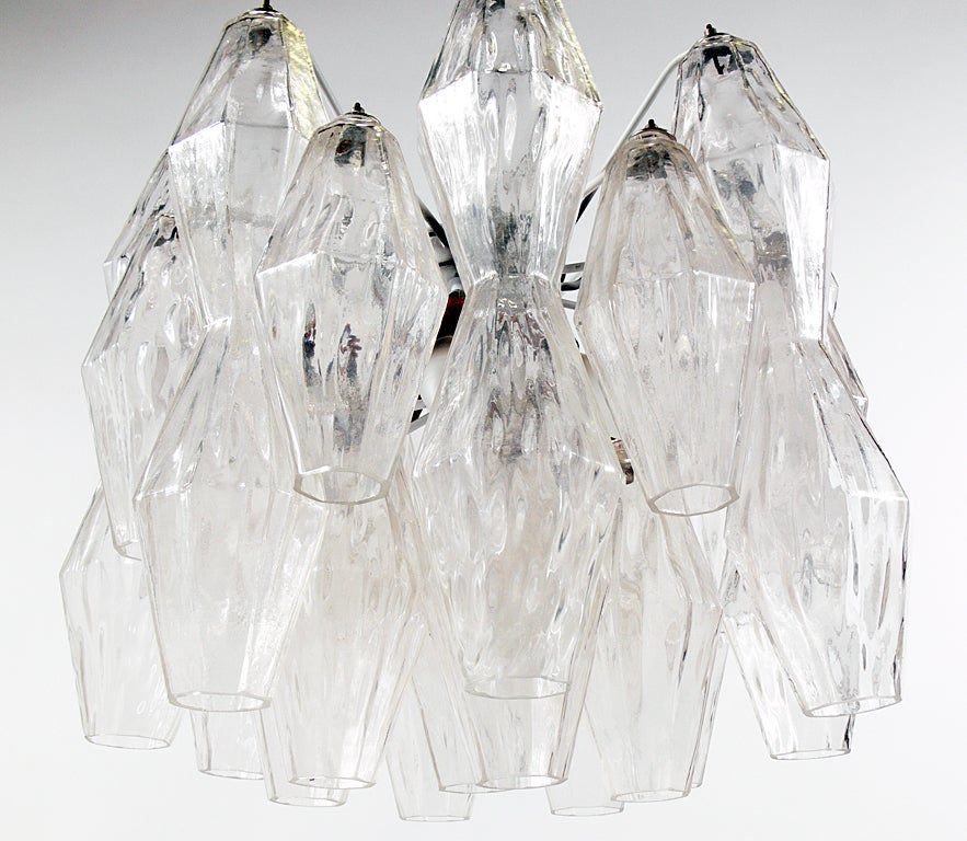 Venini Glass Polyhedron Chandelier, Italy, circa 1970's. Elegant, sculptural form that emits a warm glow when lit.